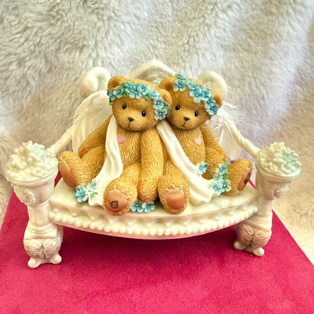 Cherished Teddies Tan and Blue Angelic Bear Duo